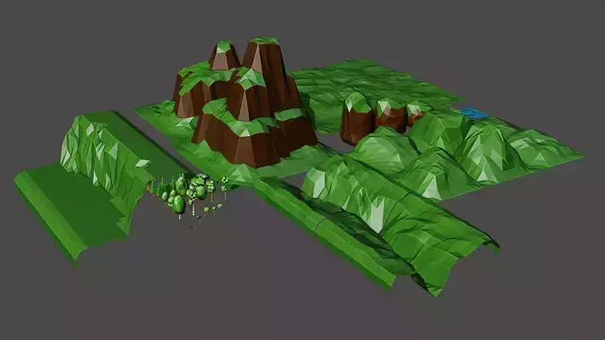 LowPolyPlain mountain with grass and trees