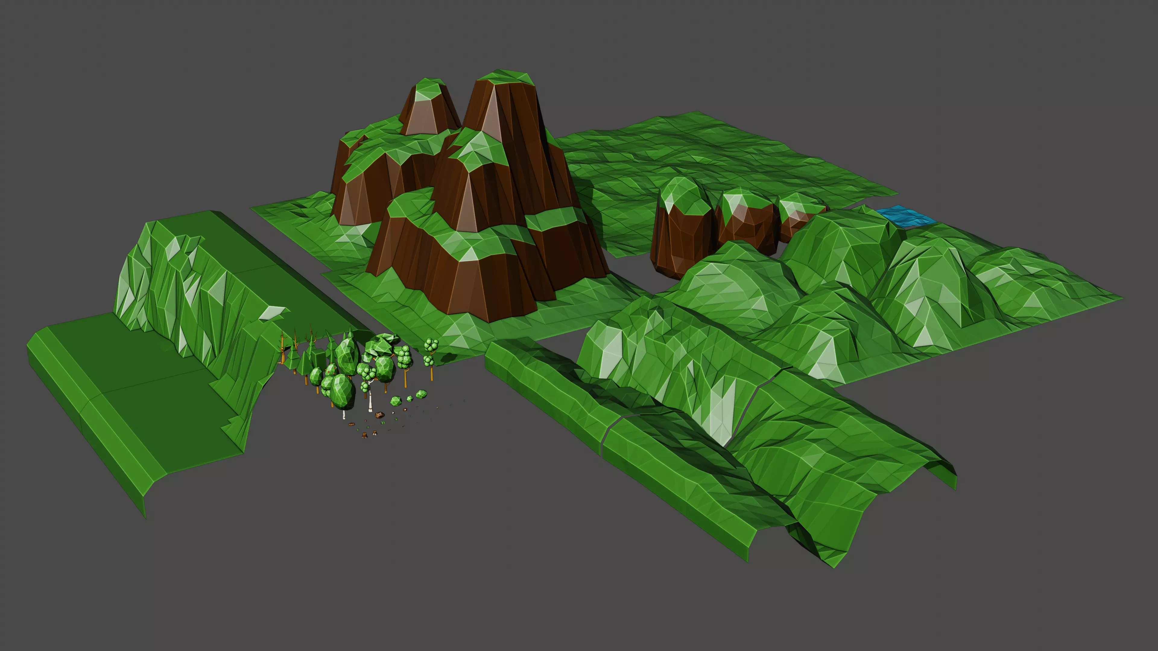 LowPolyPlain mountain with grass and trees Low-poly 3D model_0