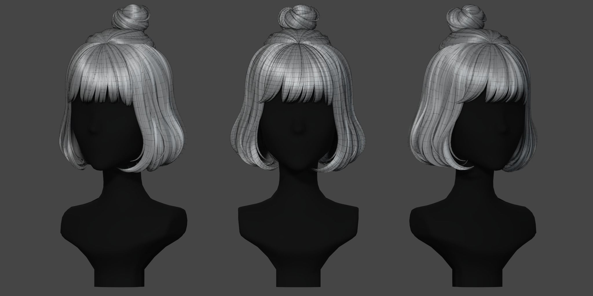 Game Hair - Stylized Female Hairstyle V2 Low-poly 3D model_5