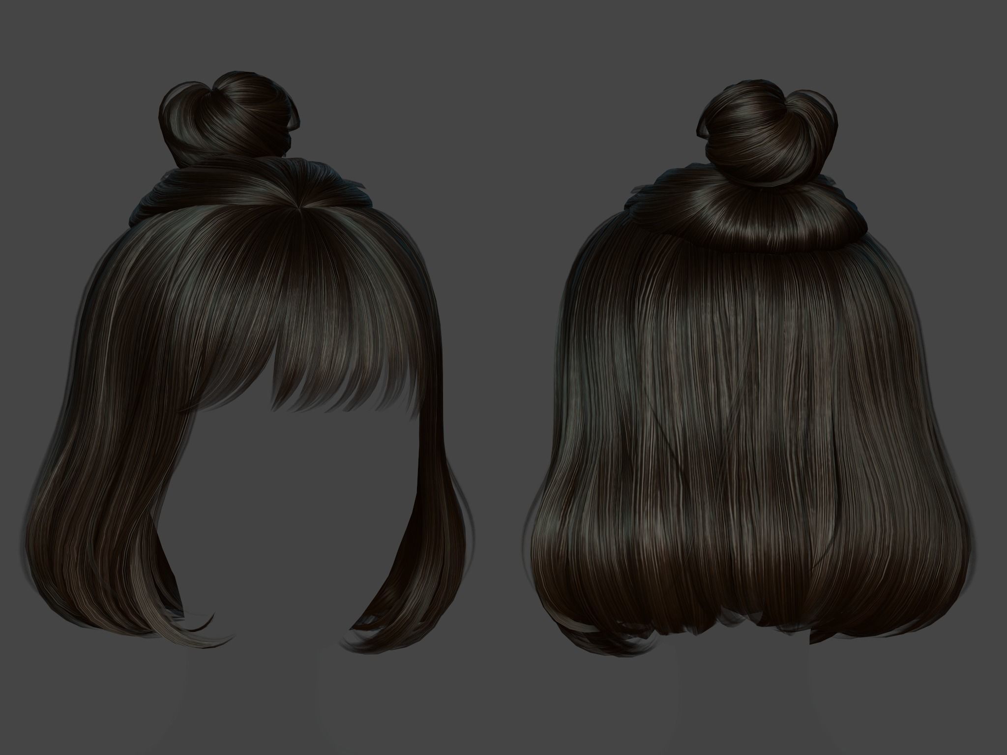Game Hair - Stylized Female Hairstyle V2 Low-poly 3D model_2
