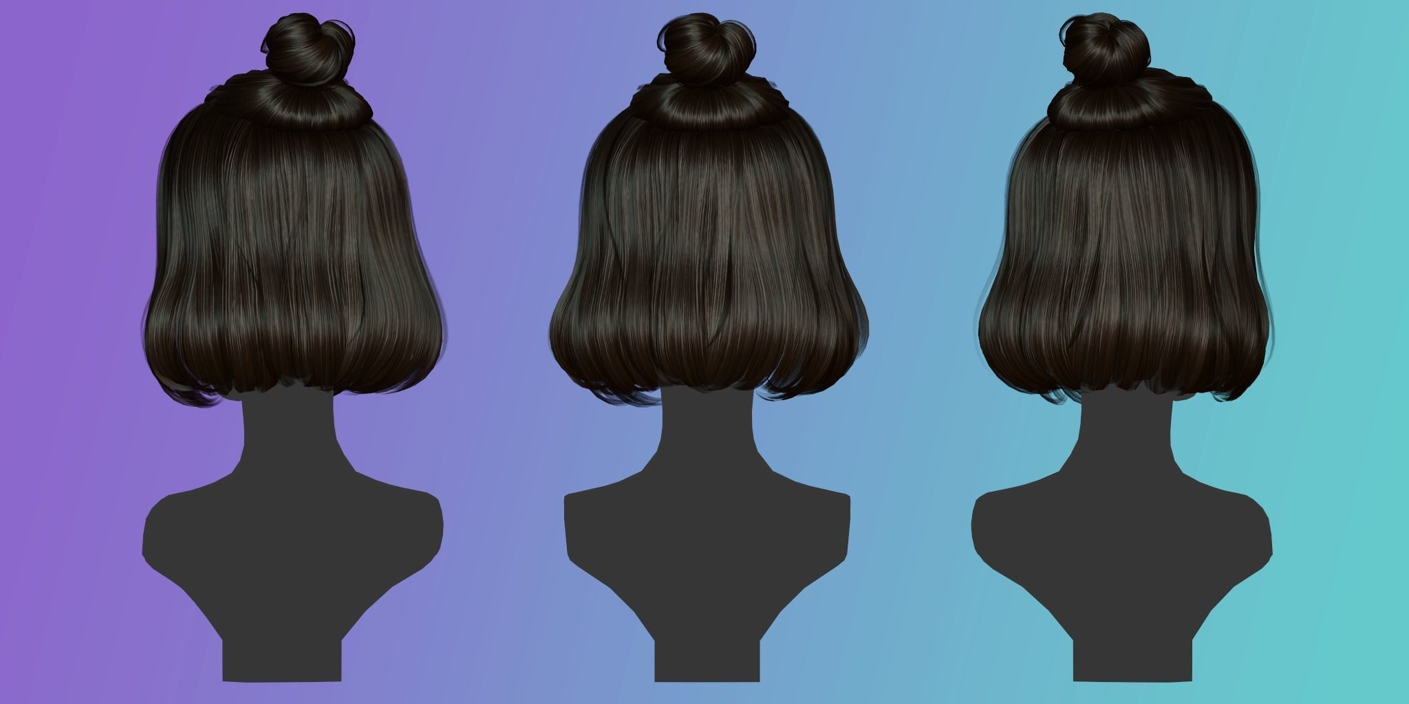 Game Hair - Stylized Female Hairstyle V2 Low-poly 3D model_6