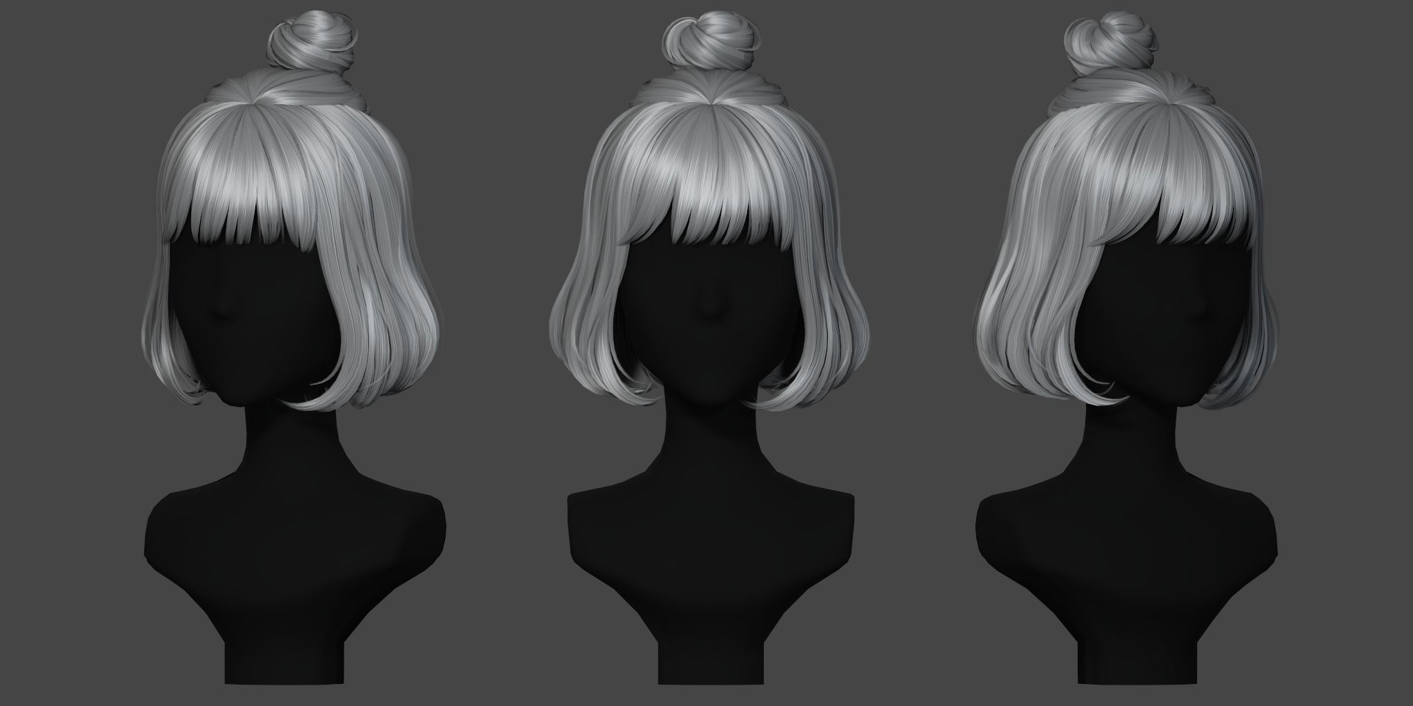Game Hair - Stylized Female Hairstyle V2 Low-poly 3D model_4