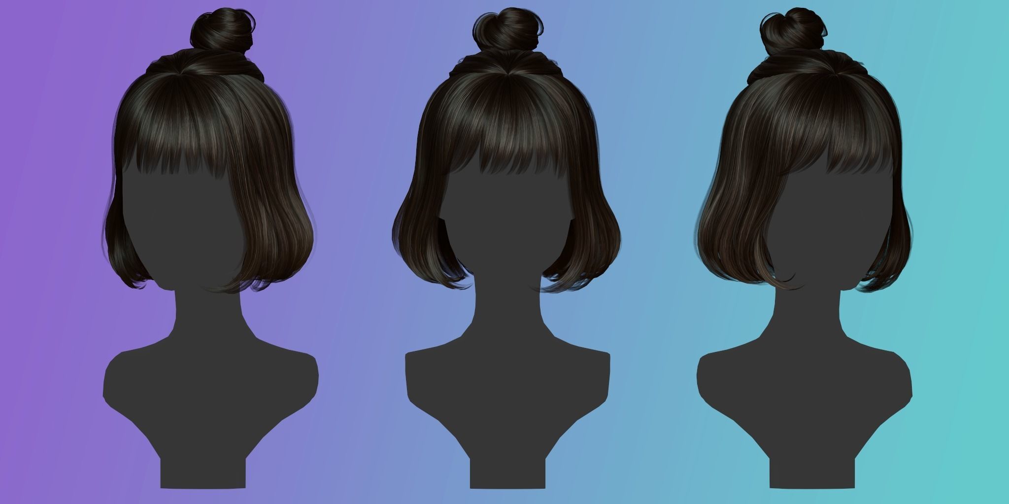 Game Hair - Stylized Female Hairstyle V2 Low-poly 3D model_3