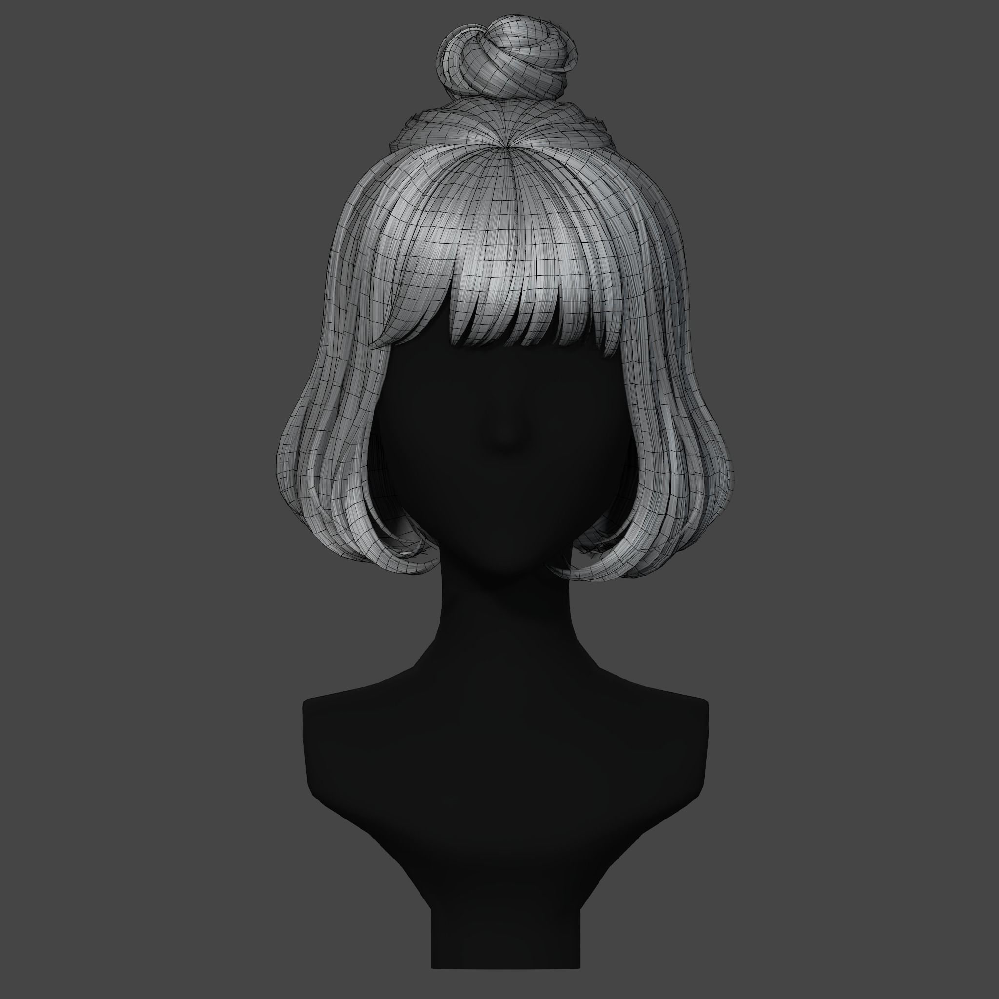 Game Hair - Stylized Female Hairstyle V2 Low-poly 3D model_11