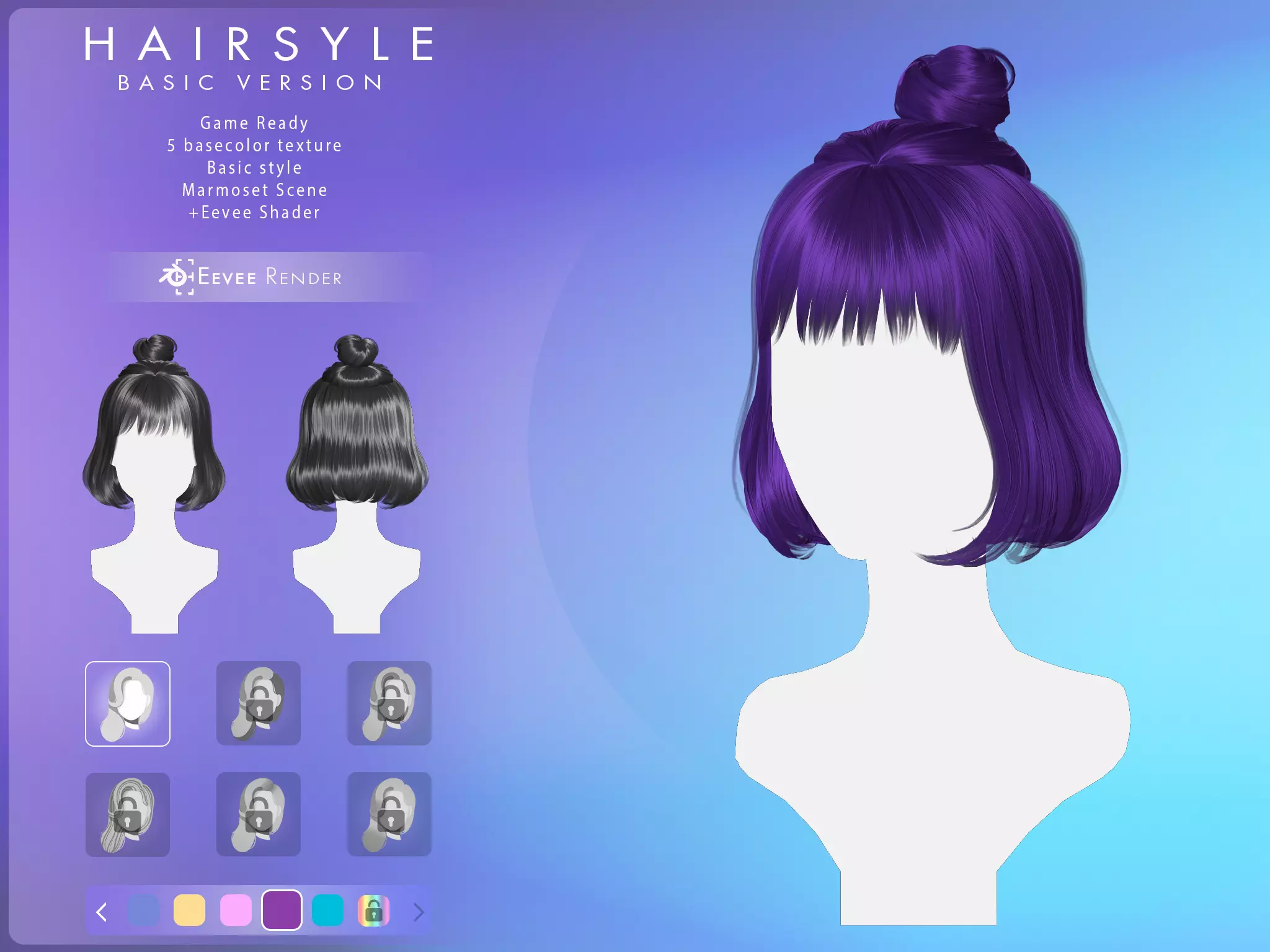 Game Hair - Stylized Female Hairstyle V2 Low-poly 3D model_0