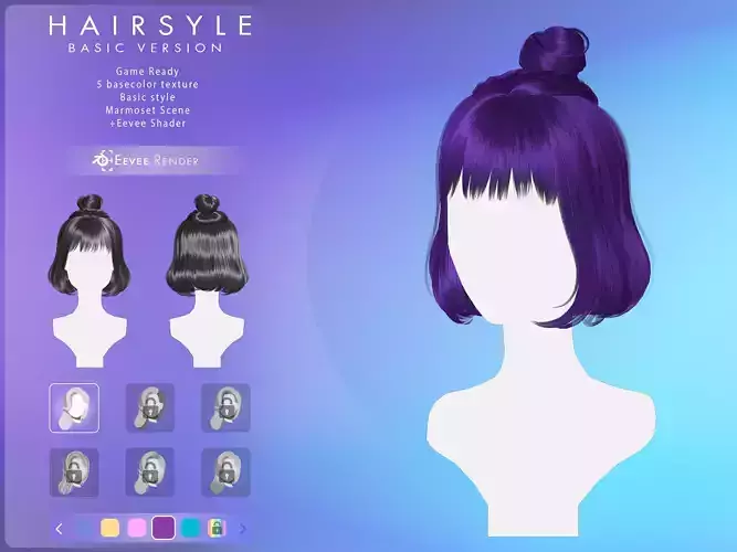 Game Hair - Stylized Female Hairstyle V2 Low-poly 3D model