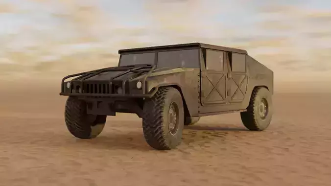 Humvee jeep in desert Low-poly 3D model