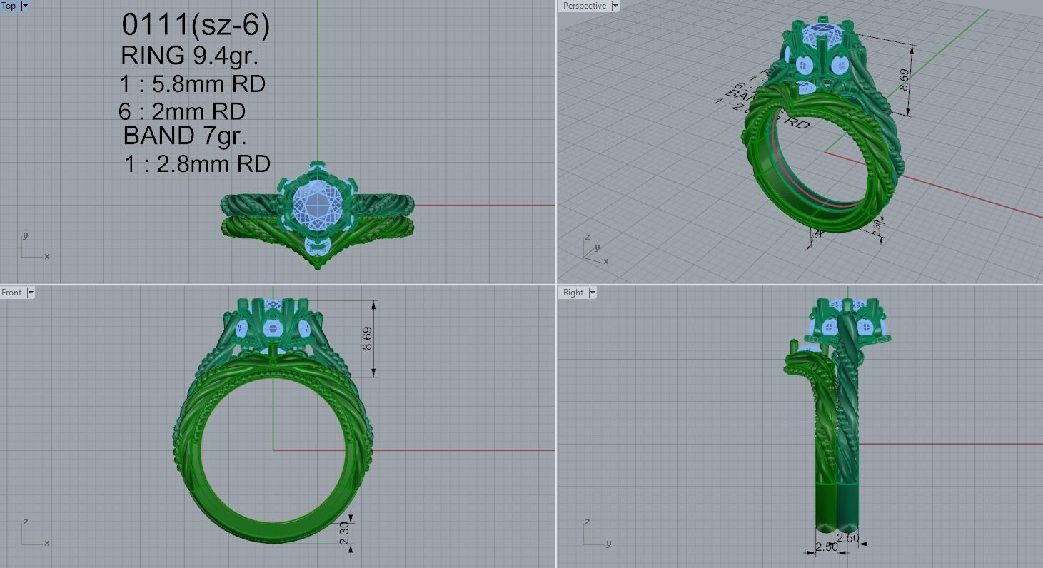 Round Diamond Rope Ring 0111 3D print model_4