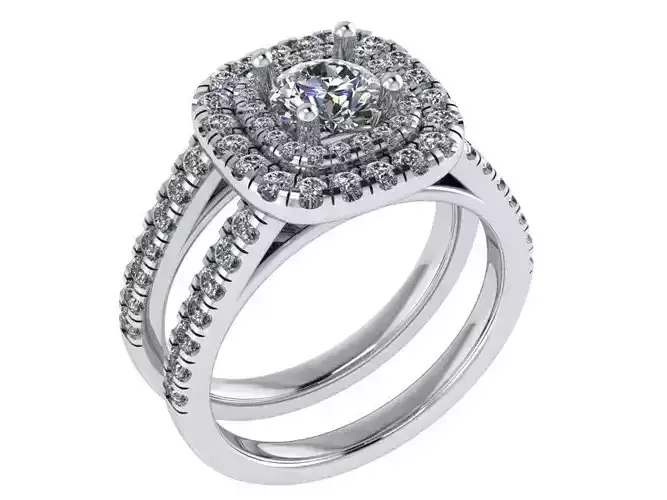 Double Halo Double Shank Round Diamond Ring 0117