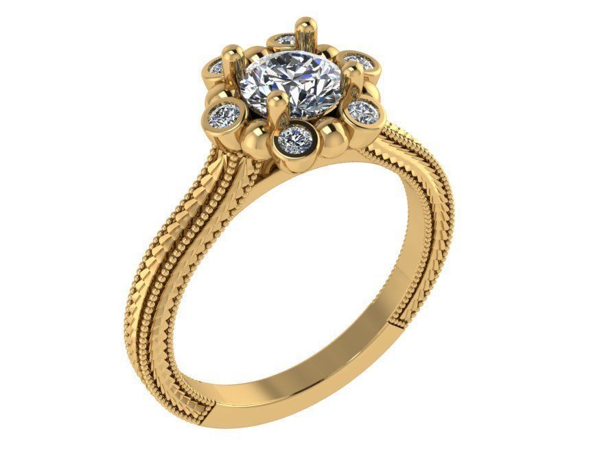 Round Diamond Cluster Ring 0118 3D print model_1