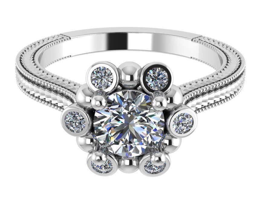 Round Diamond Cluster Ring 0118 3D print model_2