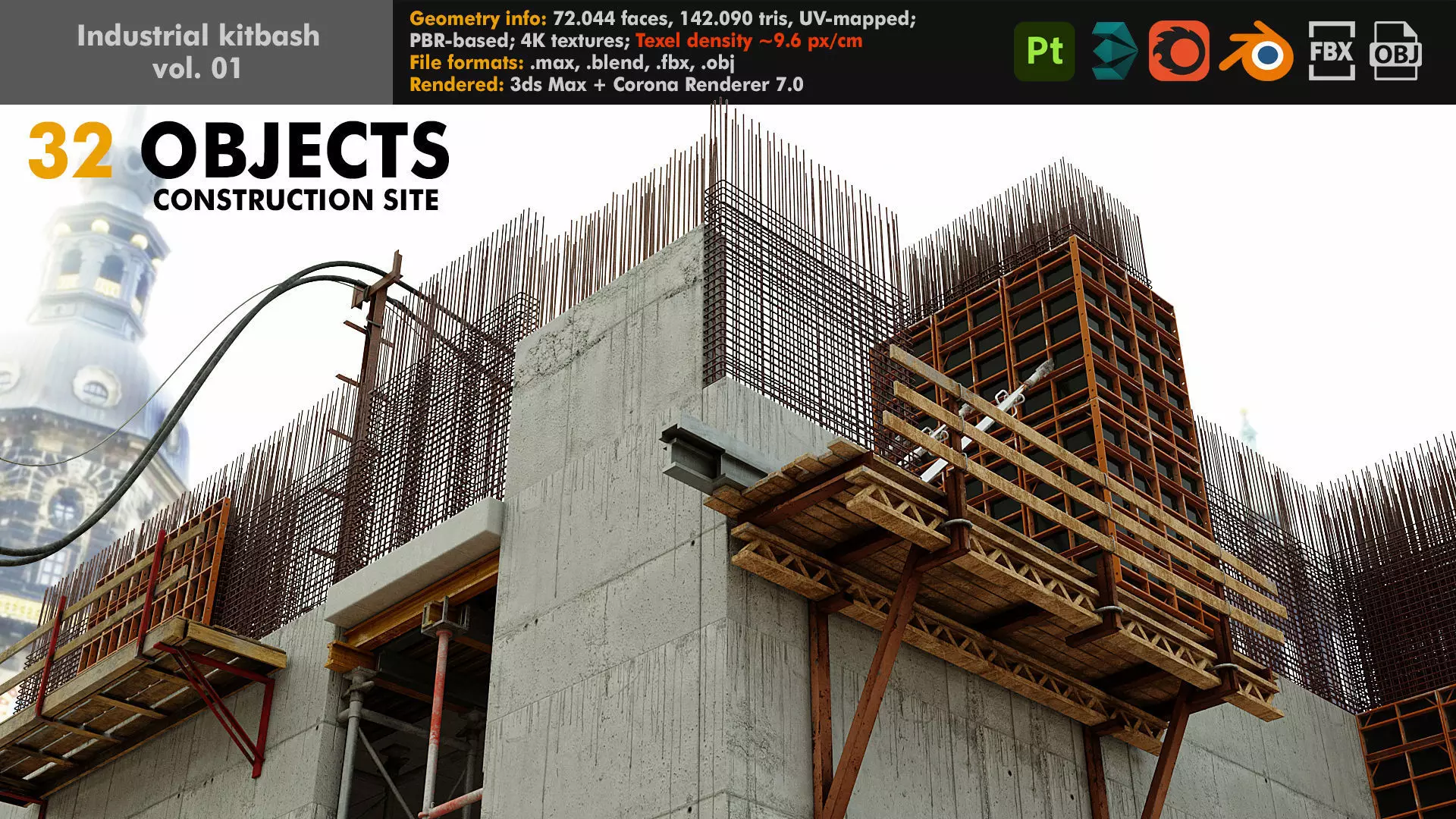 Industrial kitbash volume 01 Construction site and buildings Low-poly 3D model_0