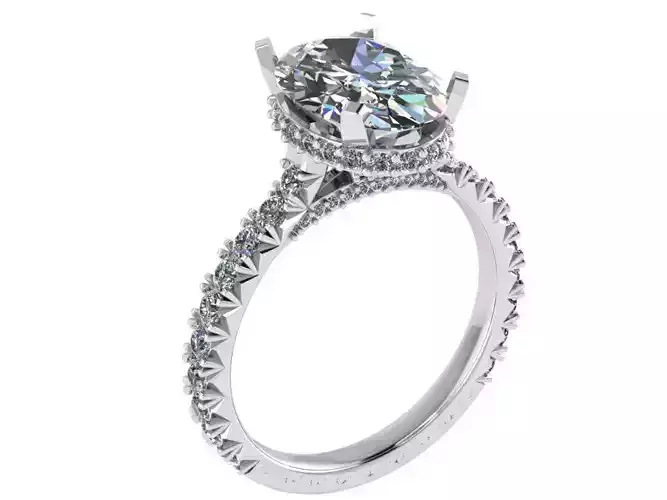 Oval Diamond French Pave Setting Ring 0123