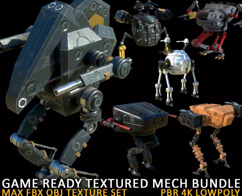 game ready textured MECH bundle Low-poly 3D model_0