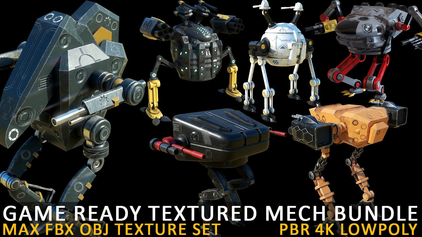 game ready textured MECH bundle Low-poly 3D model_1