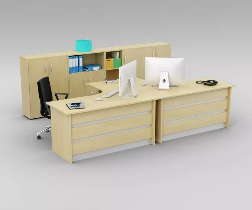 Two Person Office Desk With Matching Cabinets 3D model_0