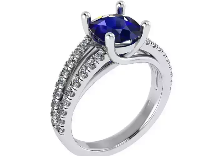 Cushion Sapphire Banch Ring 0129