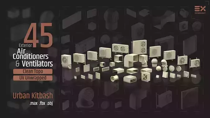 45 Exterior airconditioners and ventilators Low-poly 3D model