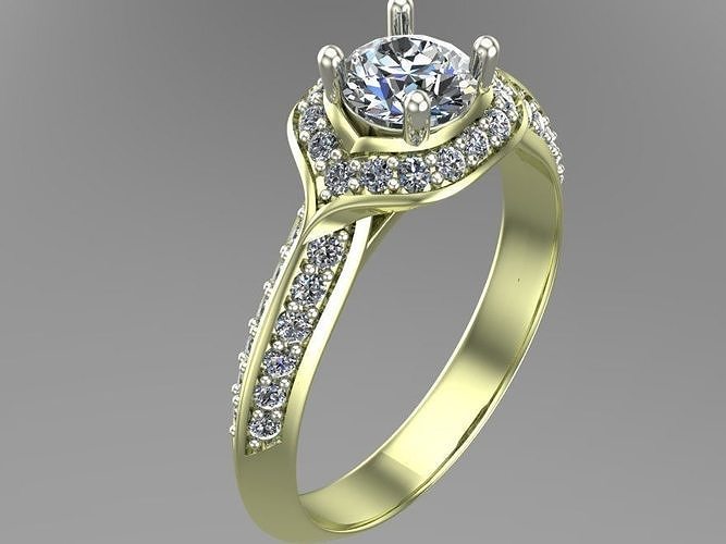 rings gold engagement ring with diamonds 3D print model