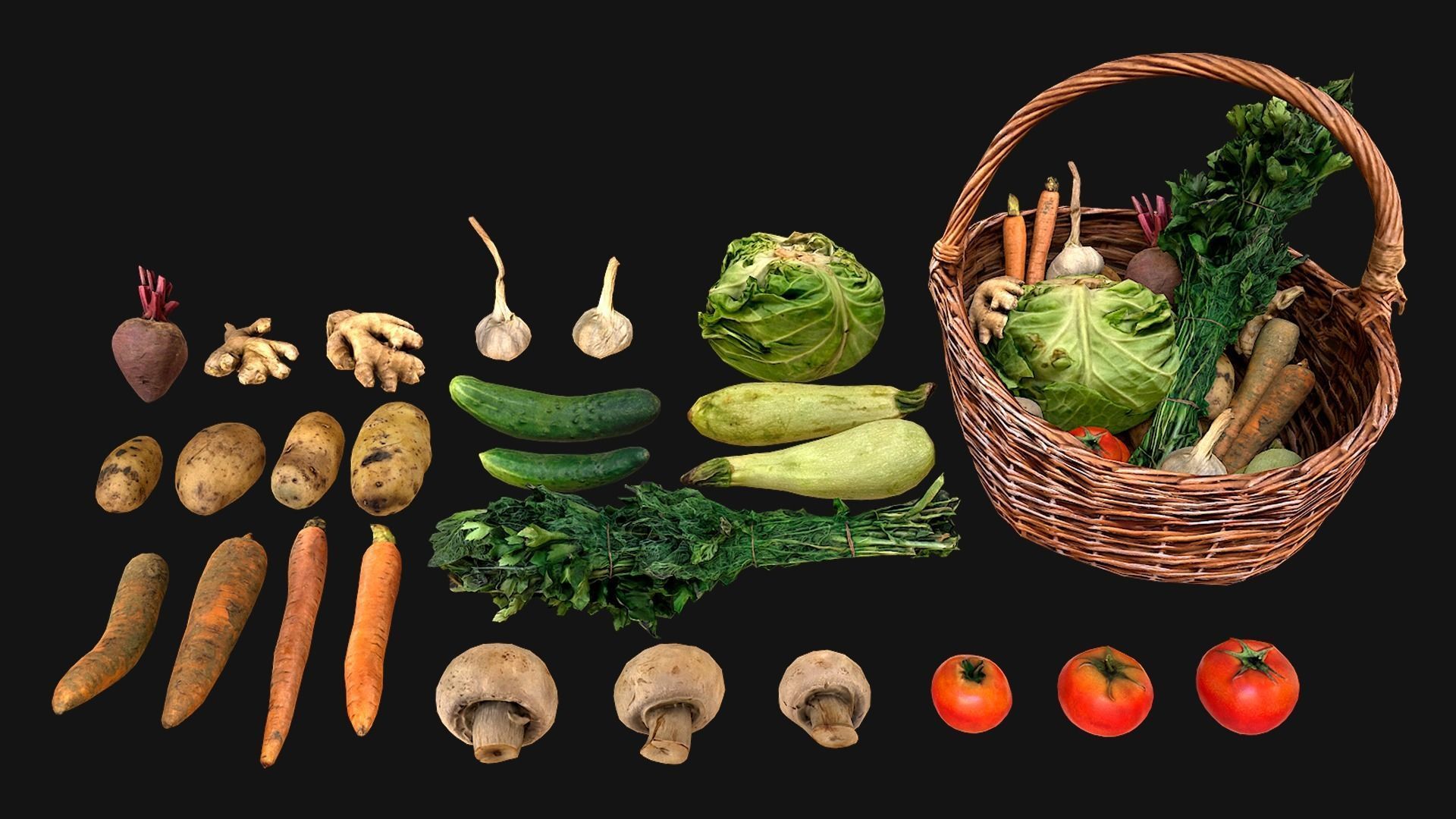 Medieval Market Vegetable Stalls Tent Pack Low-poly 3D model_12