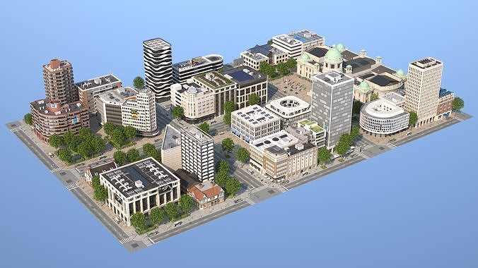 Euro City Low-poly 3D model 7