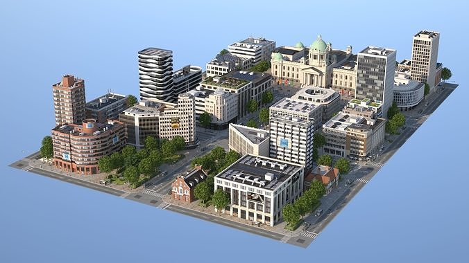 Euro City Low-poly 3D model 3
