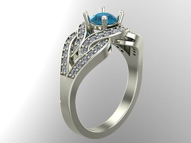 rings engagement ring with topaz and diamonds 3D print model