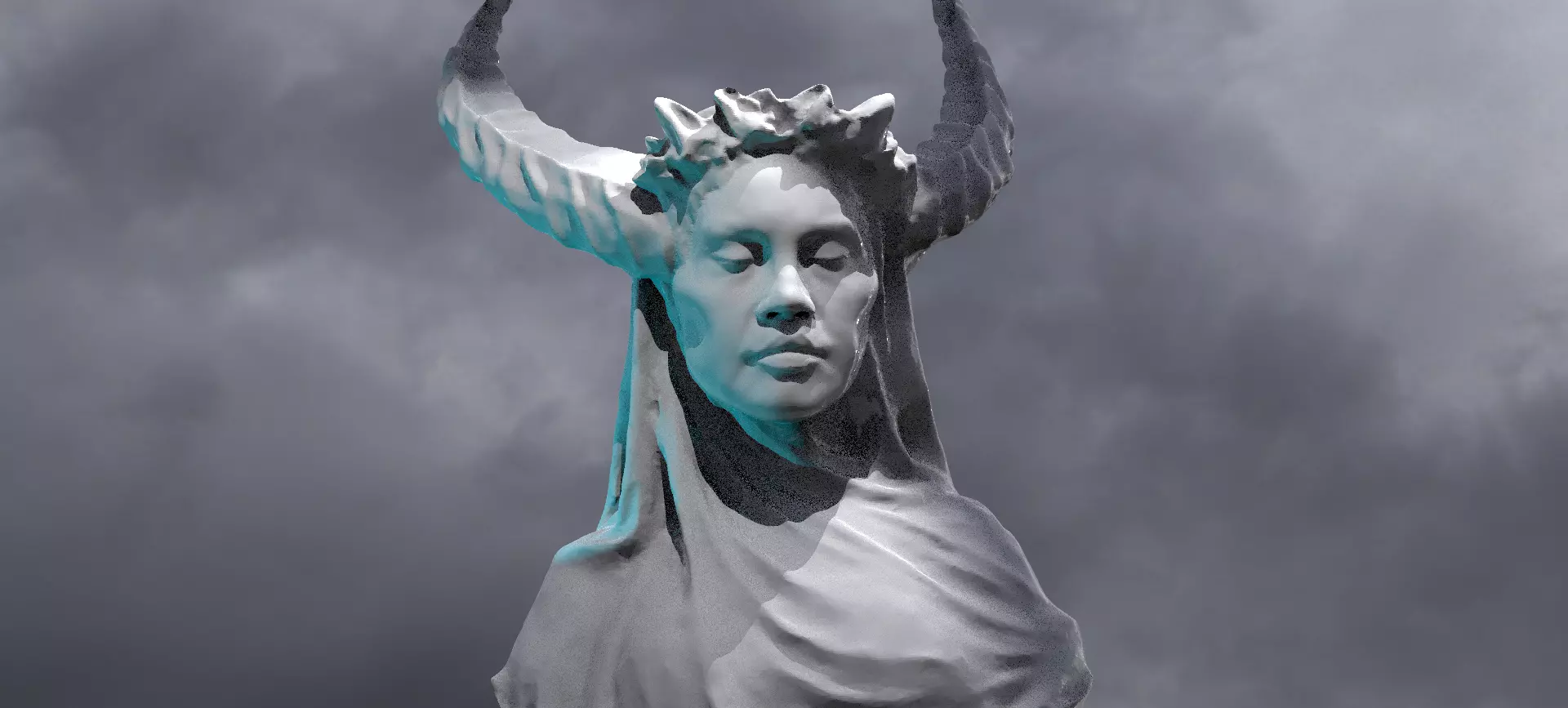 Dark Ages Horned Deity Bust  3D model_0