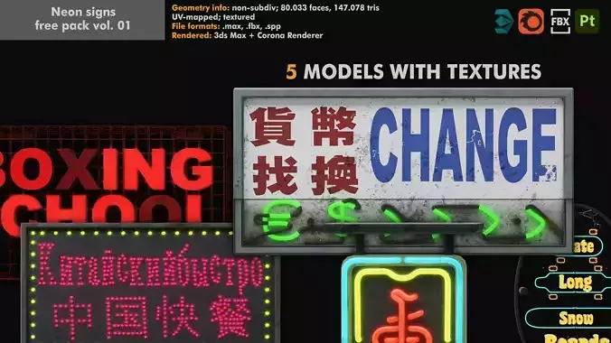 Neon signs pack volume 01 Free low-poly 3D model