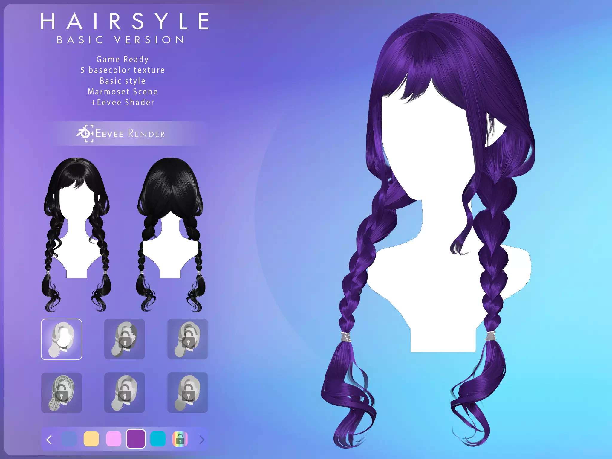 Game Hair - Stylized Female Hairstyle V4 Low-poly 3D model_0