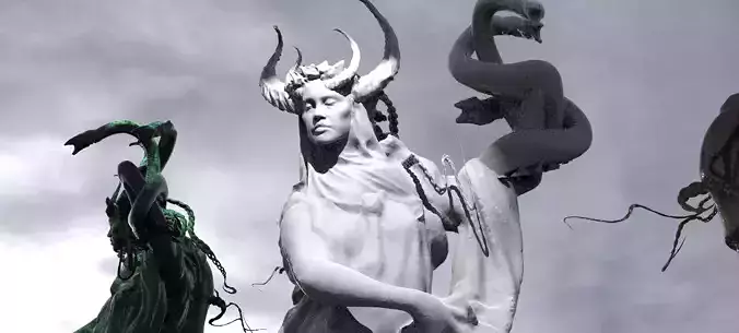 Medieval Snake demon statue