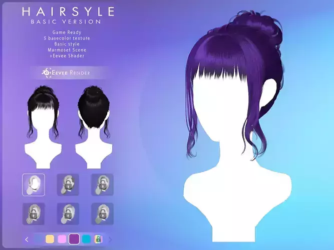 Game Hair - Stylized Female Hairstyle V5 Low-poly 3D model