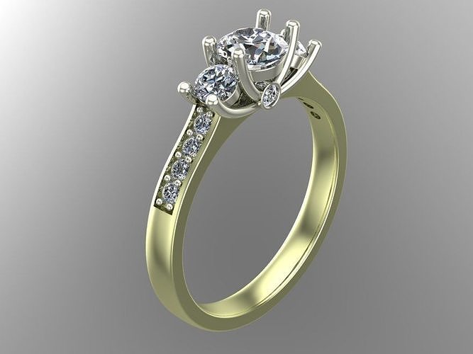 rings three stone diamond engagement ring gold 3D print model