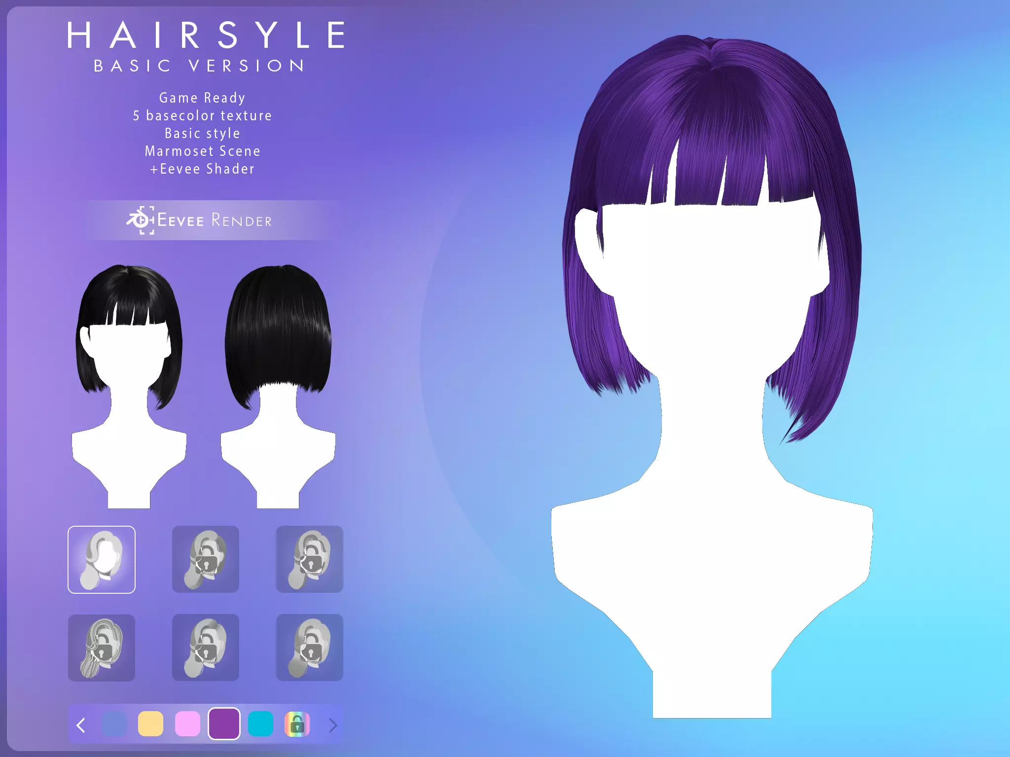 Game Hair - Stylized Female Hairstyle V6 Low-poly 3D model_0