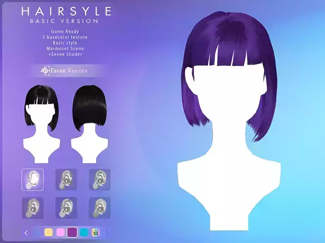 Game Hair - Stylized Female Hairstyle V6 Low-poly 3D model
