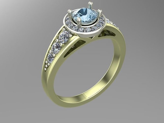 rings gold engagement ring with topaz and diamonds 3D print model