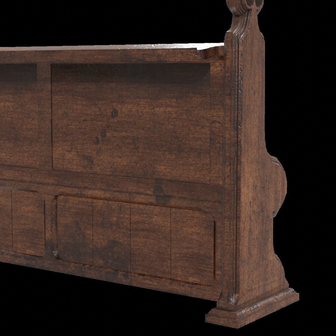 Gothich Church Bench Low-poly 3D model_15