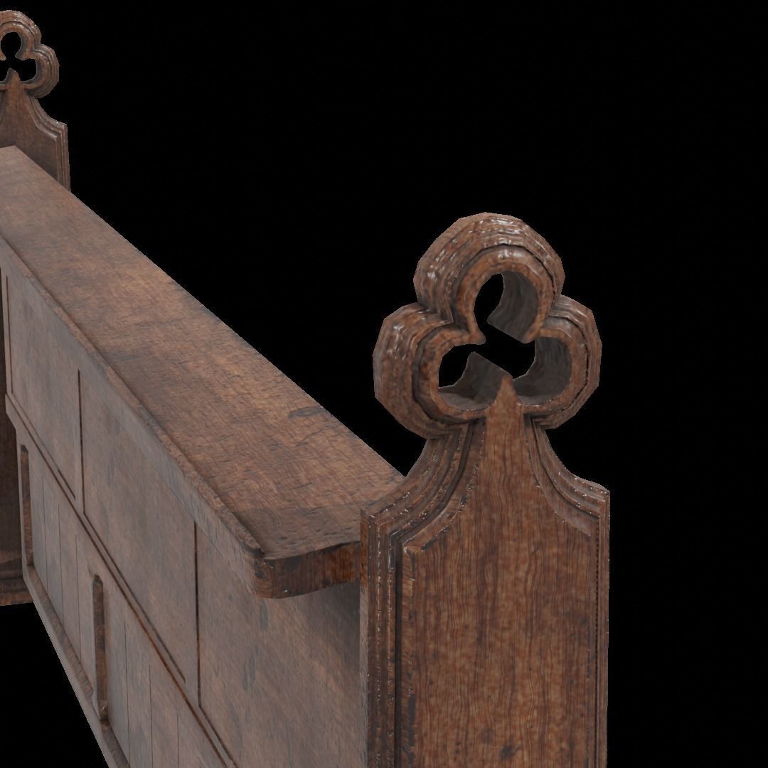 Gothich Church Bench Low-poly 3D model_16