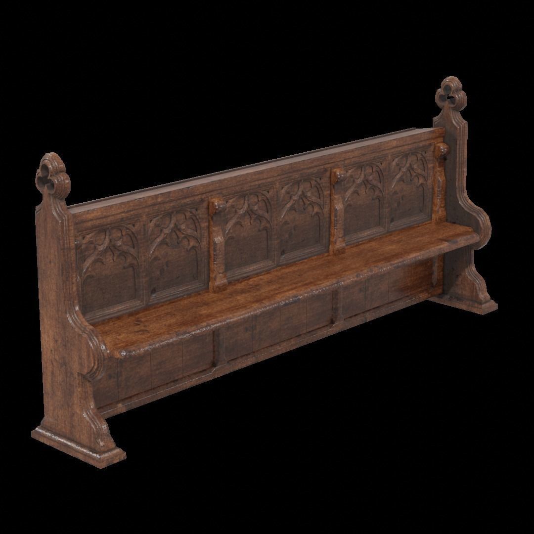 Gothich Church Bench Low-poly 3D model_1