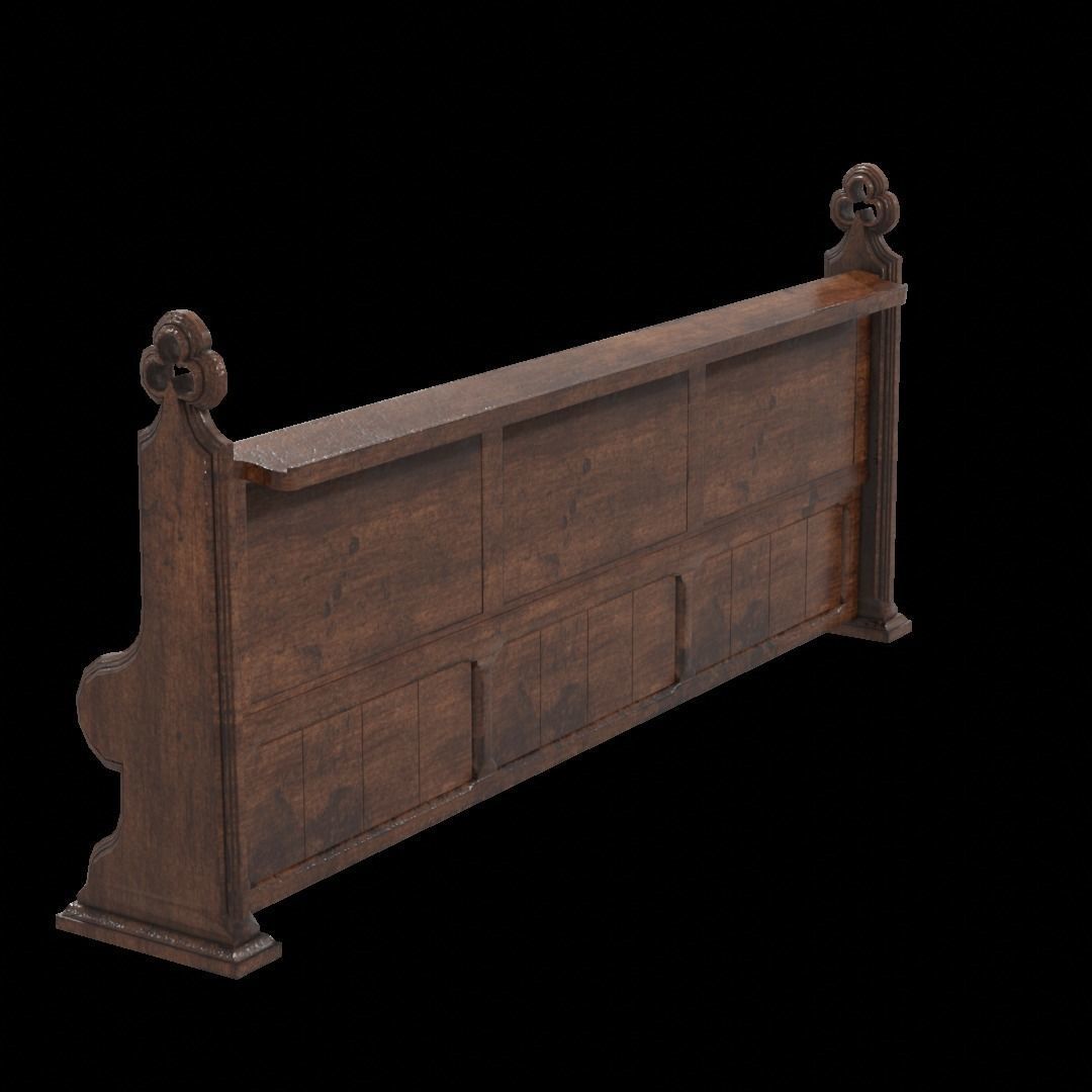 Gothich Church Bench Low-poly 3D model_11