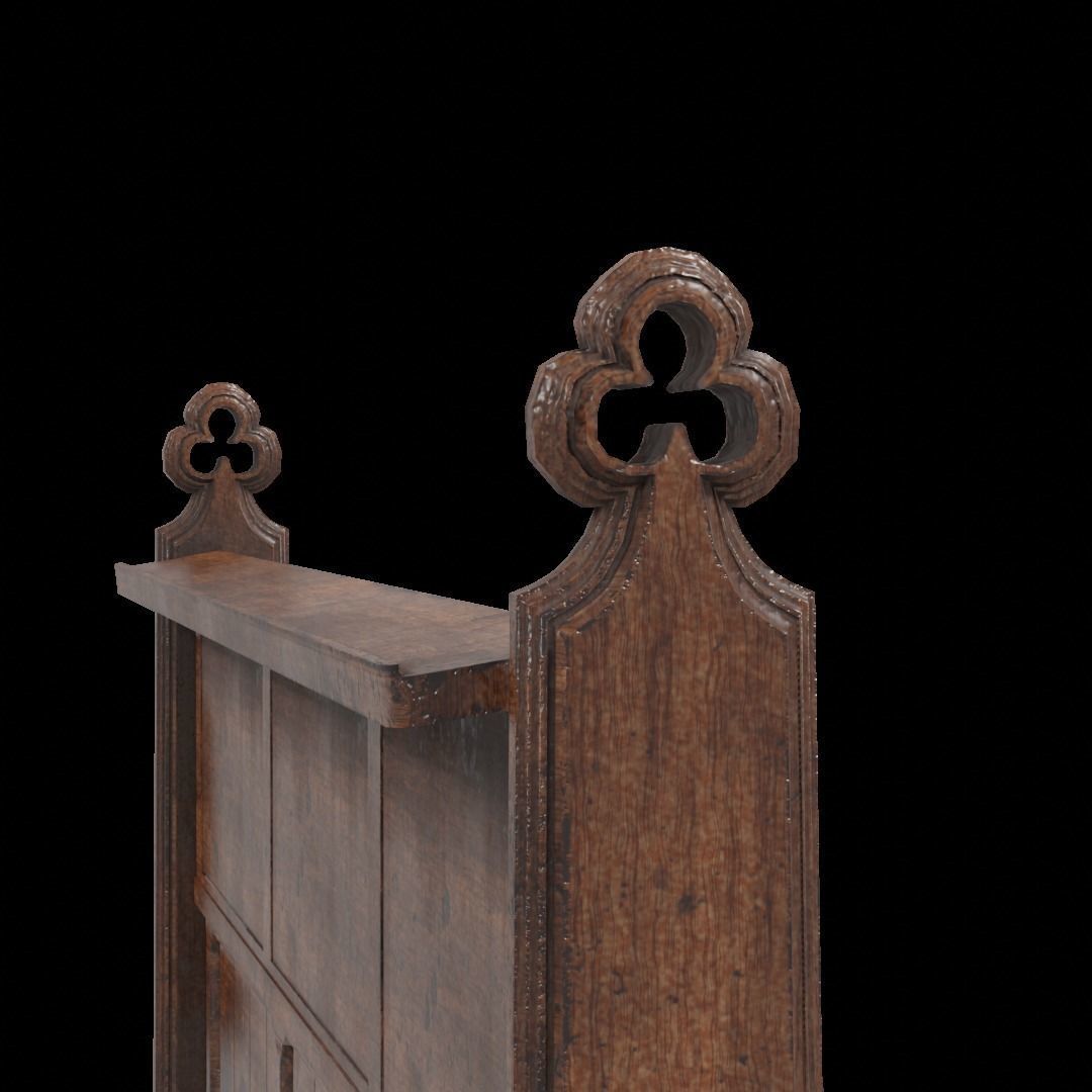 Gothich Church Bench Low-poly 3D model_4