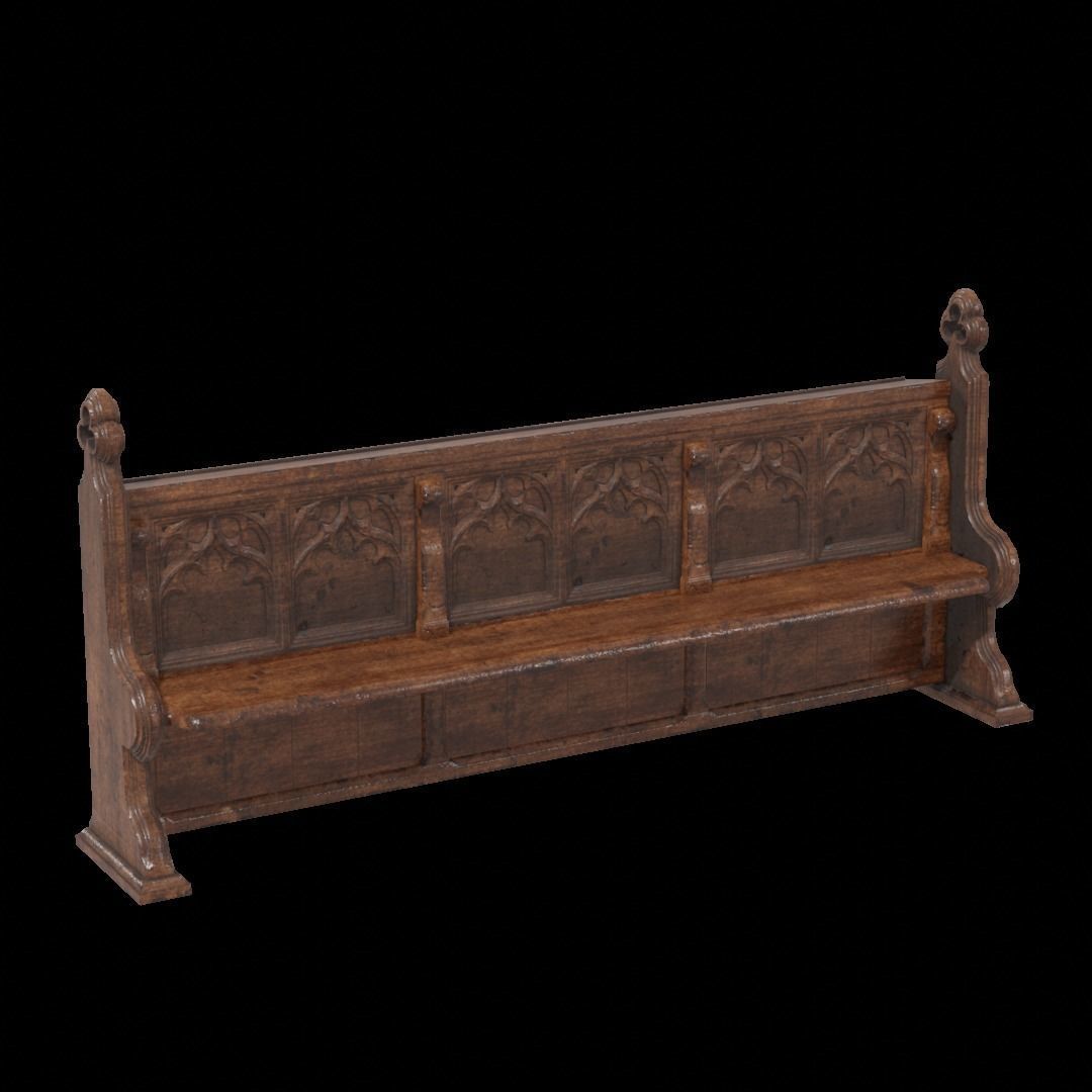 Gothich Church Bench Low-poly 3D model_3