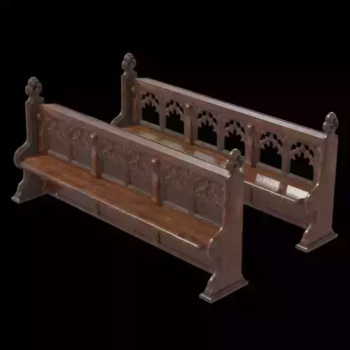 Gothich Church Bench Low-poly 3D model