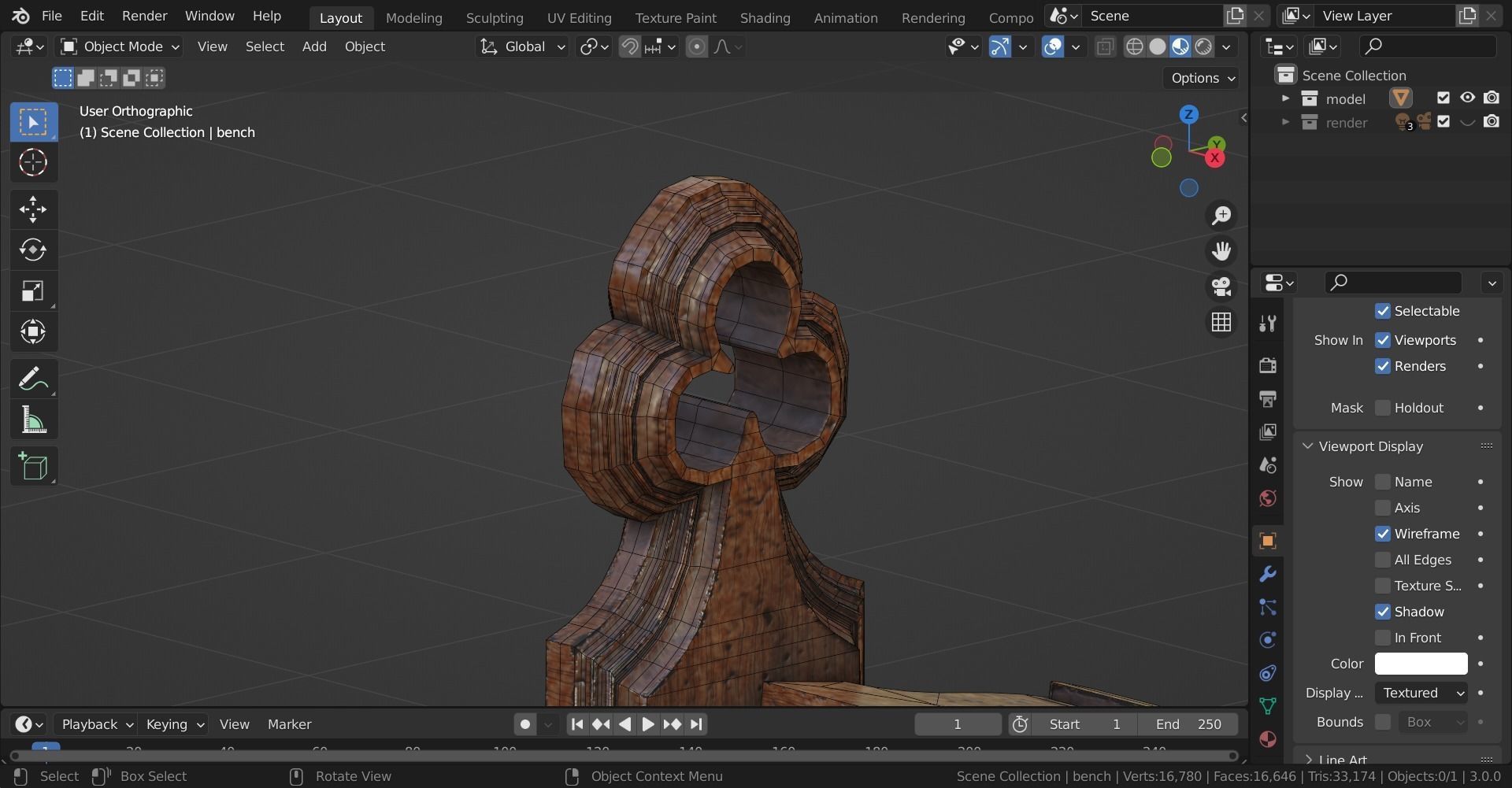 Gothich Church Bench Low-poly 3D model_22