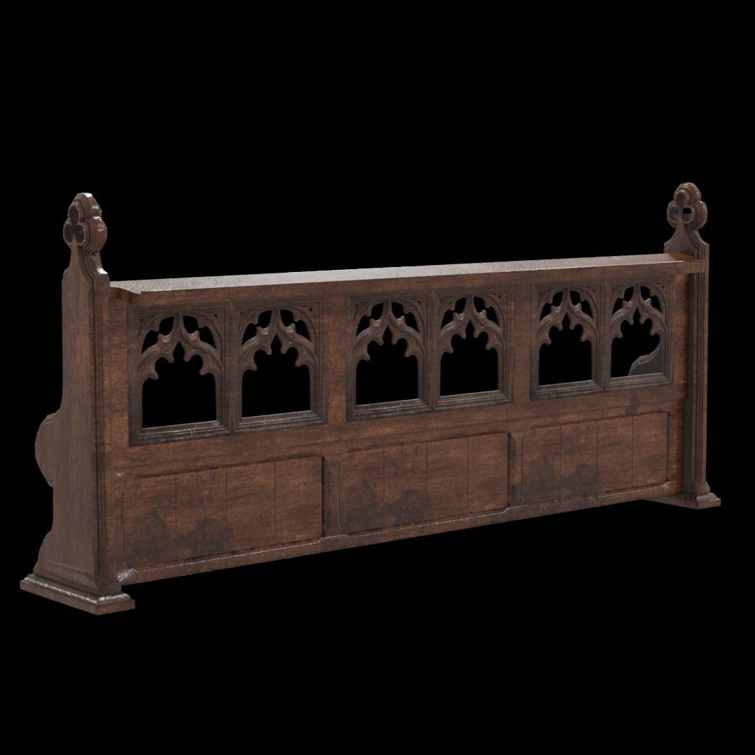 Gothich Church Bench Low-poly 3D model_8