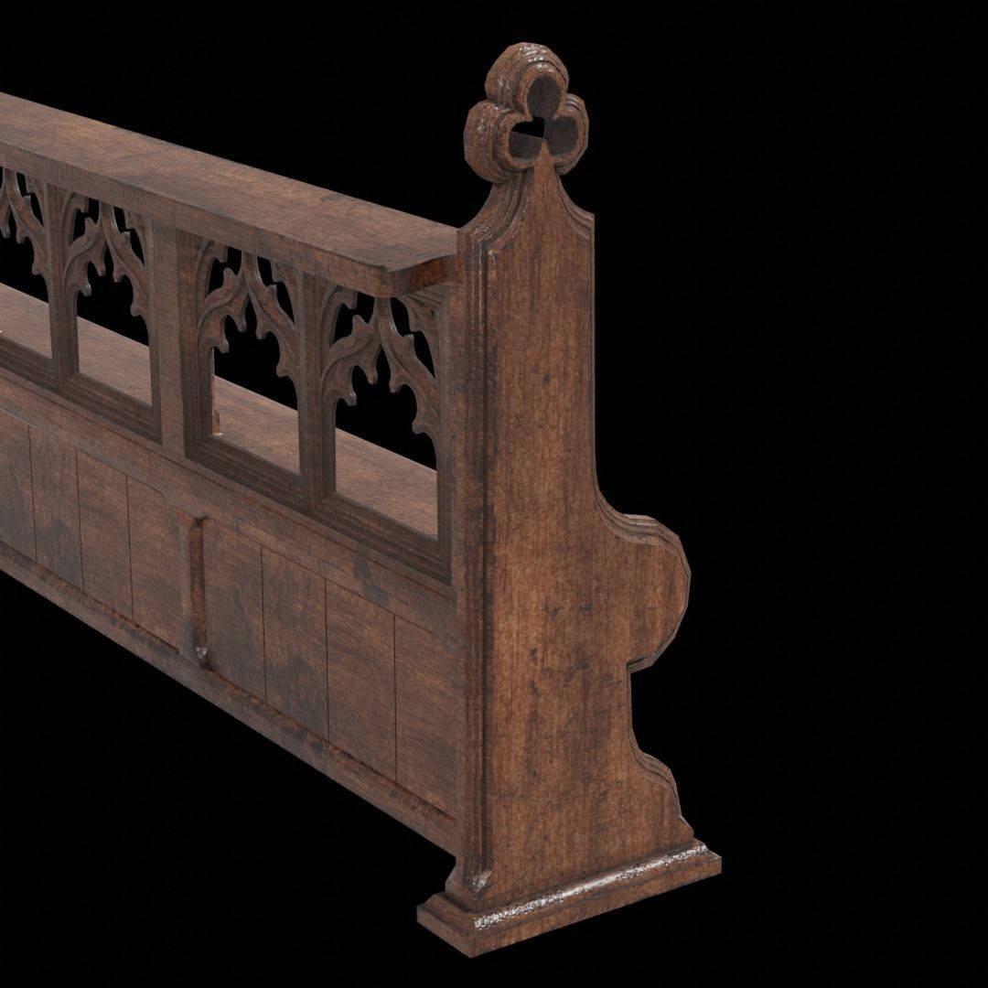 Gothich Church Bench Low-poly 3D model_9