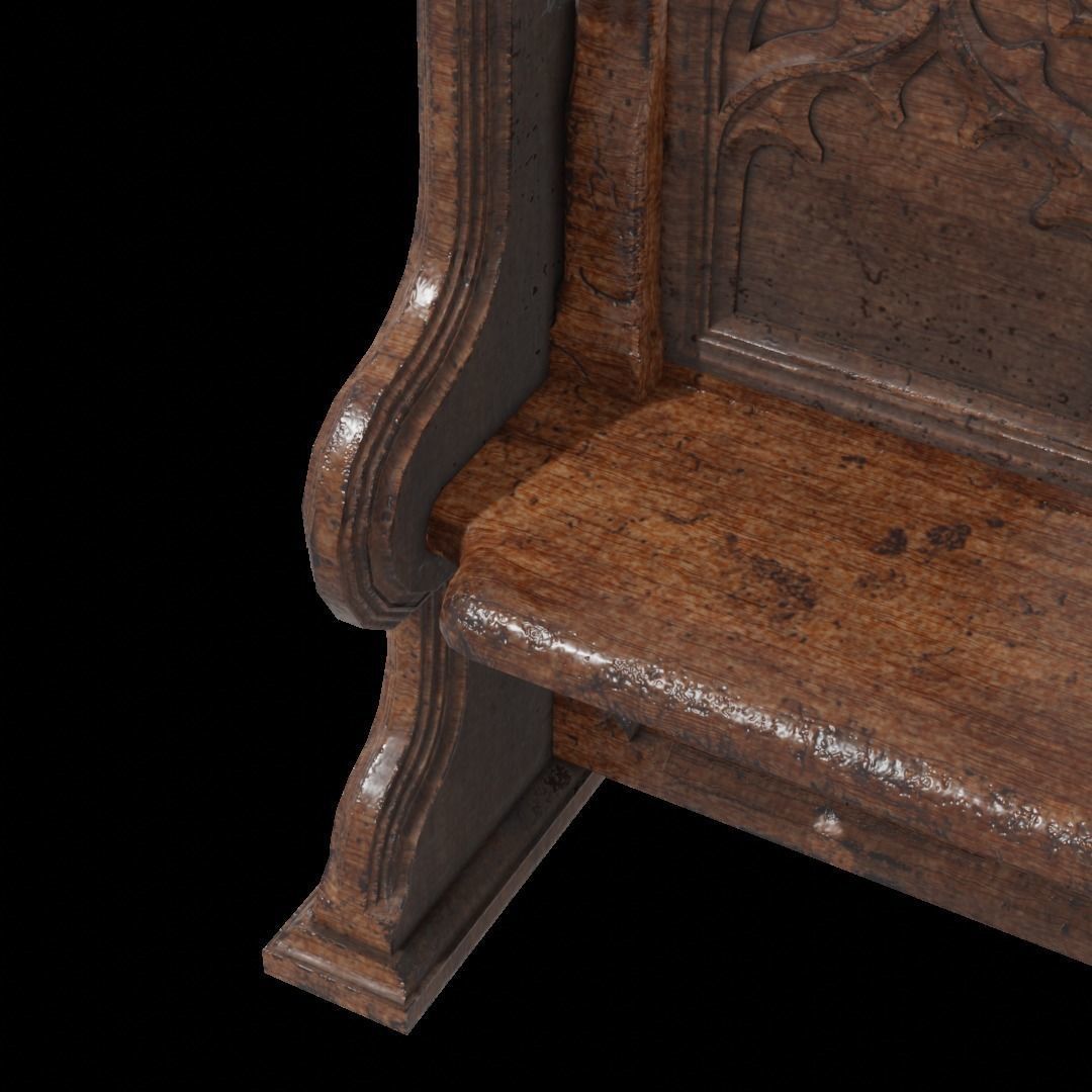Gothich Church Bench Low-poly 3D model_14
