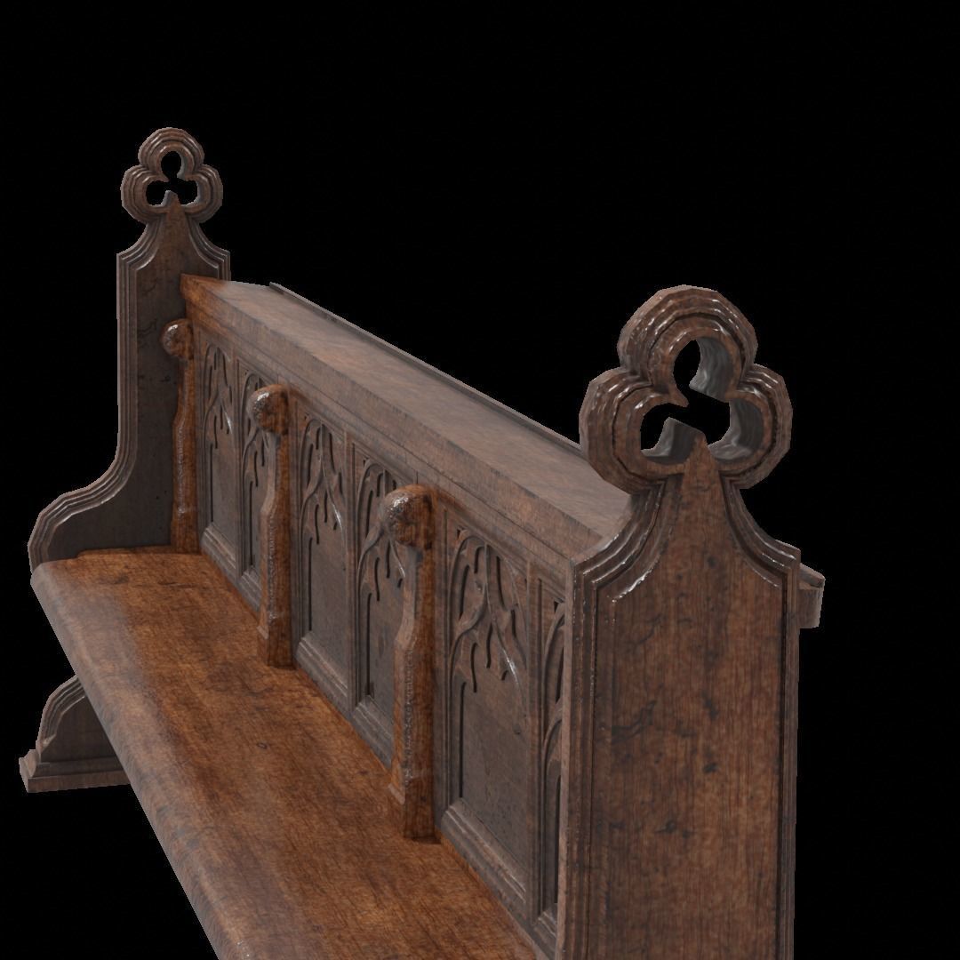 Gothich Church Bench Low-poly 3D model_12