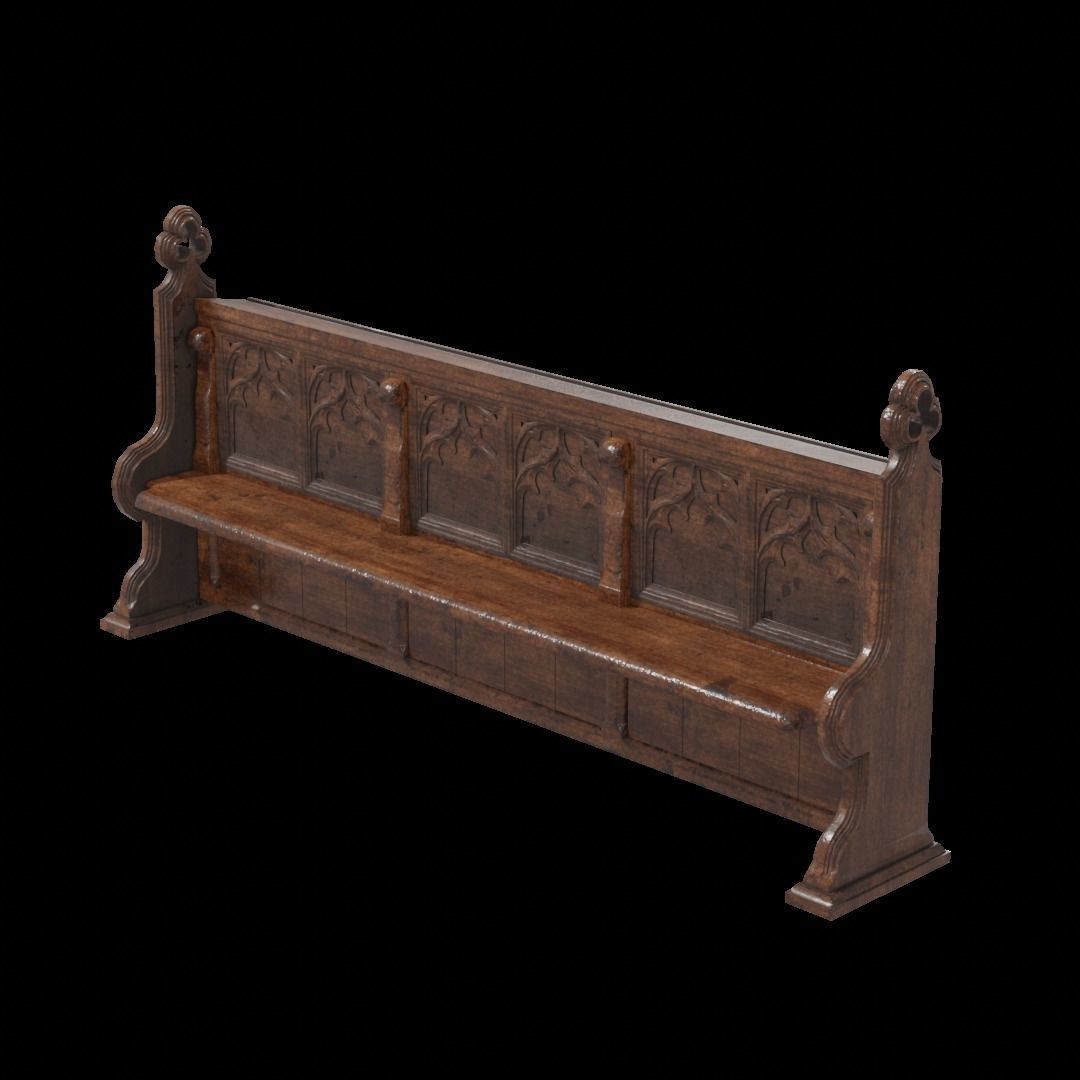 Gothich Church Bench Low-poly 3D model_10