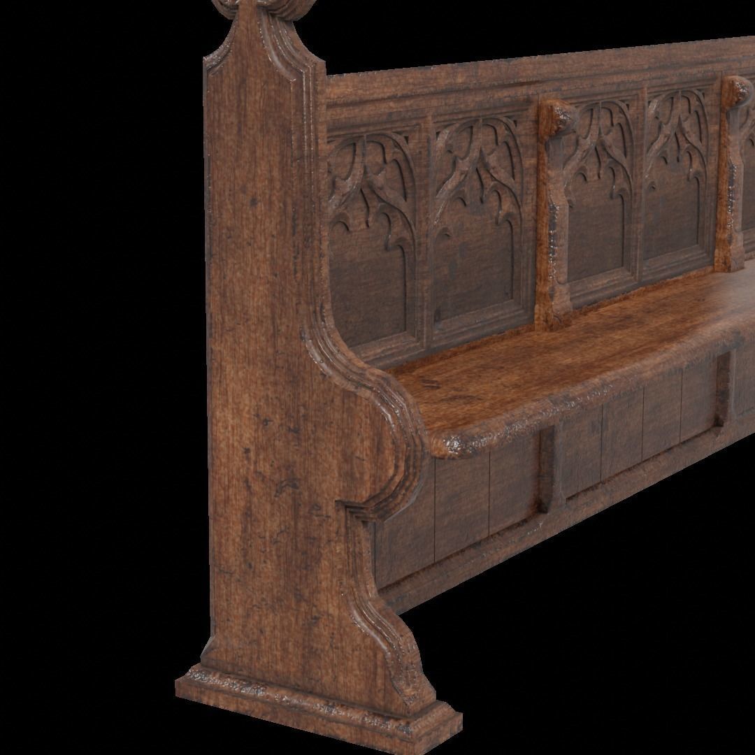 Gothich Church Bench Low-poly 3D model_5